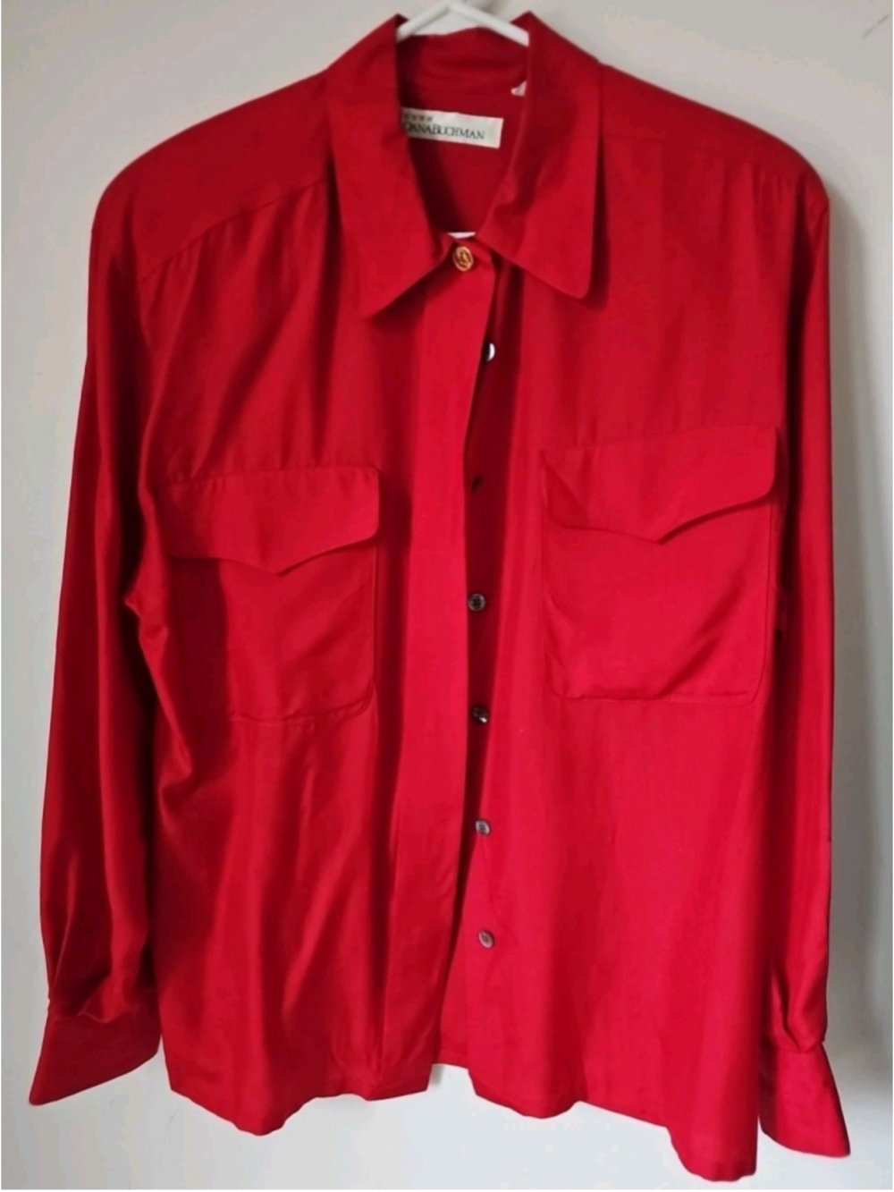Dana Buchanan Long Sleeve Button Down Layered Front Shirt Red Top Sz 10 W/S.Pads